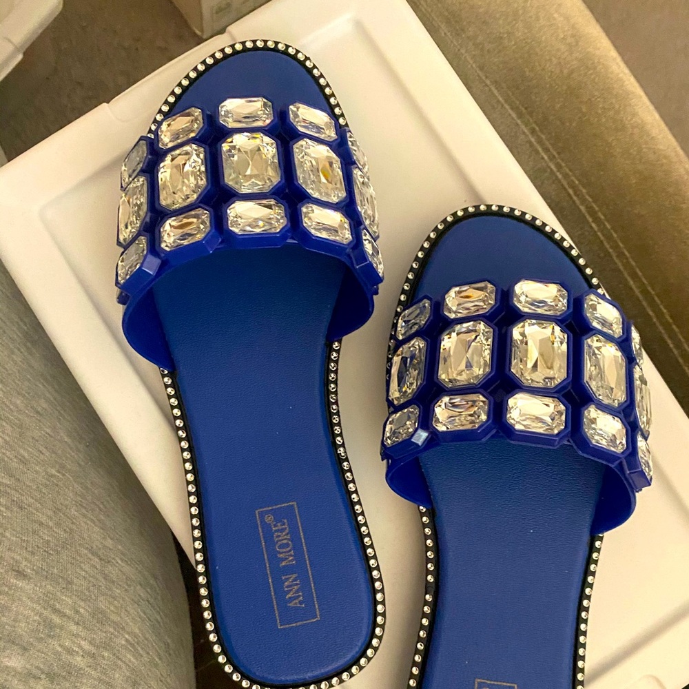 Royal Blue Rhinestone Slides.